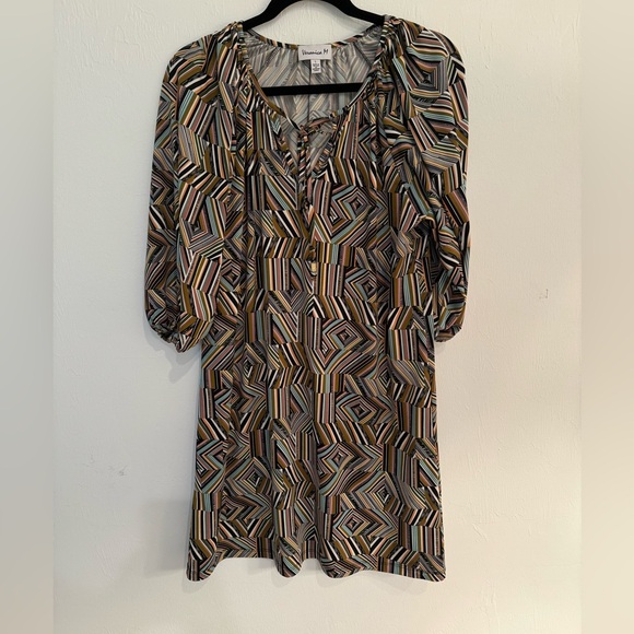 Veronica M Zama Split Neck Stretch Dress- Large - Picture 2 of 3